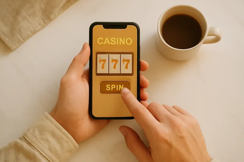 Man's hands tapping a mobile casino interface on phone