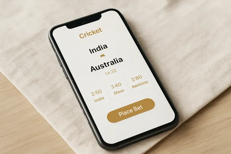 Modern phone screen mockup showing cricket match odds in white and gold UI
