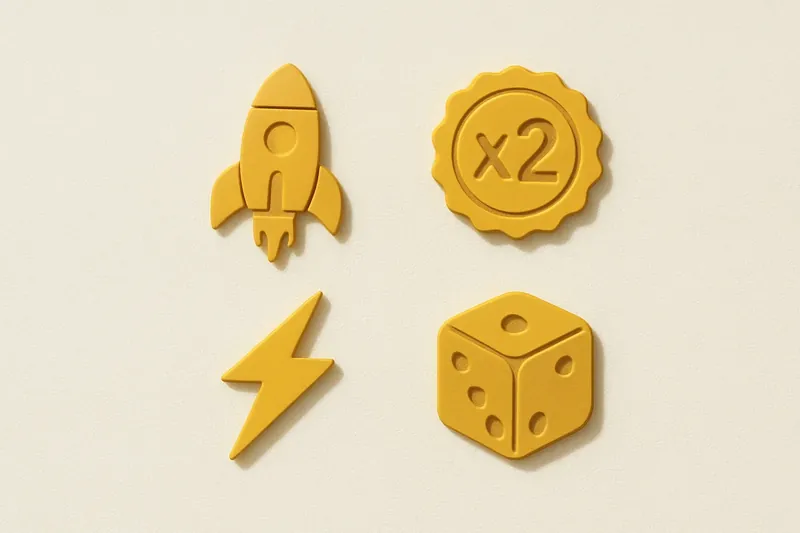Grid of instant game symbols on cream linen background