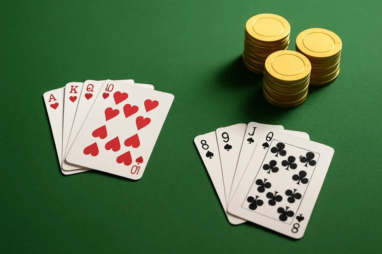 Editorial Casino Table Clean casino table close-up with green felt and gold chips