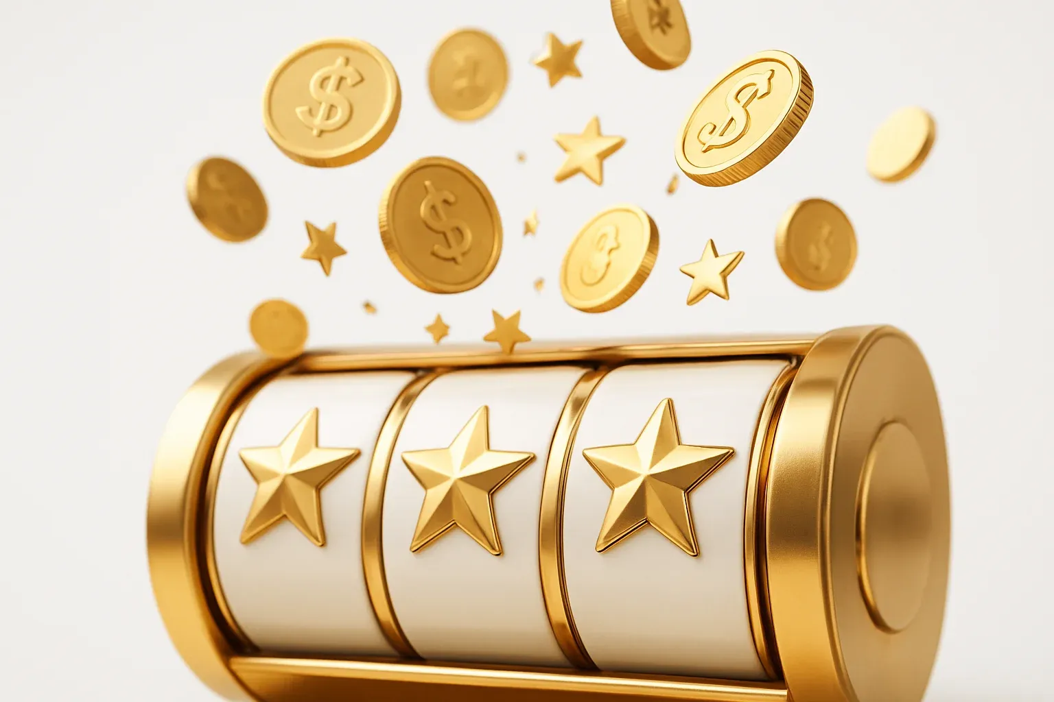 Jackpot Slot Scene Slot machine jackpot with floating coins and stars on white background